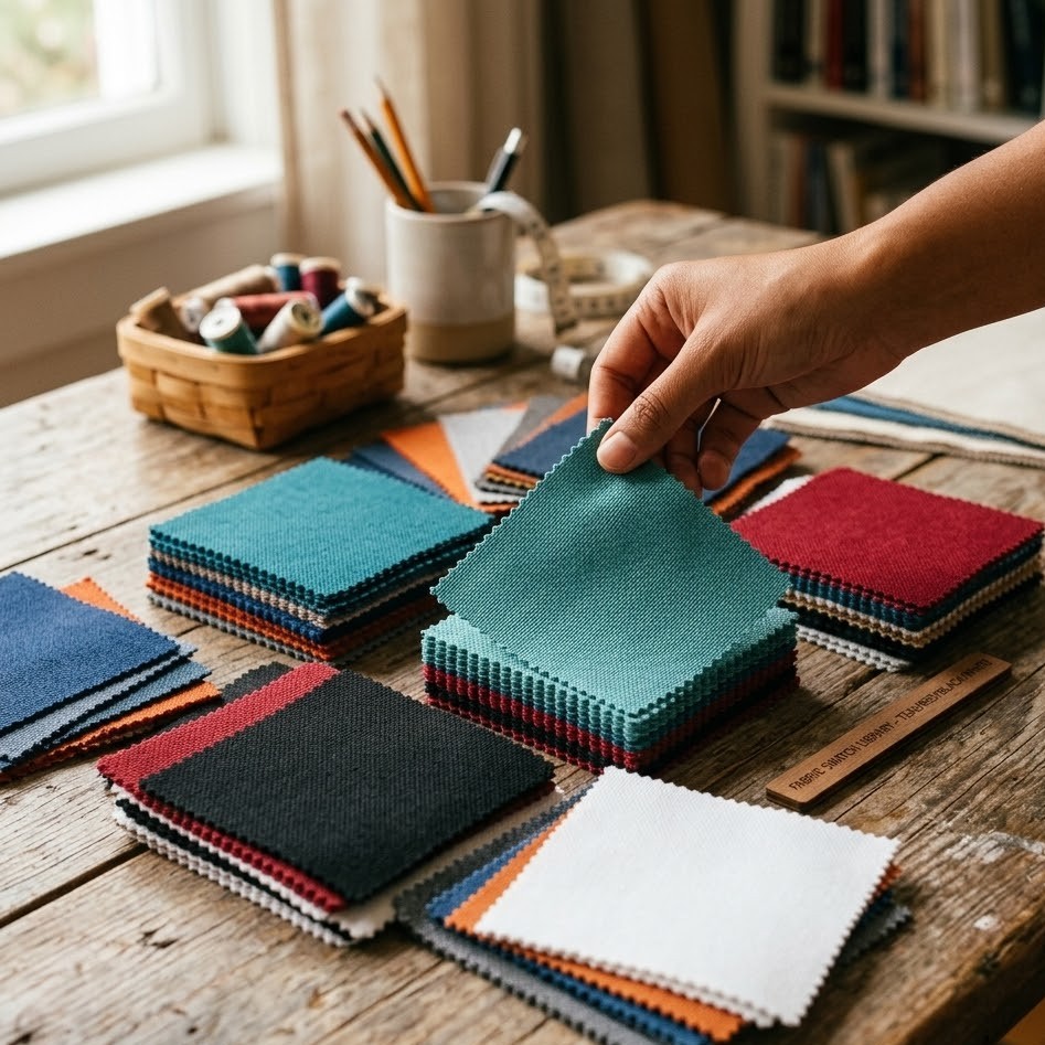 Material Selection Process — microfiber polyester, performance mesh, double knit, custom blends